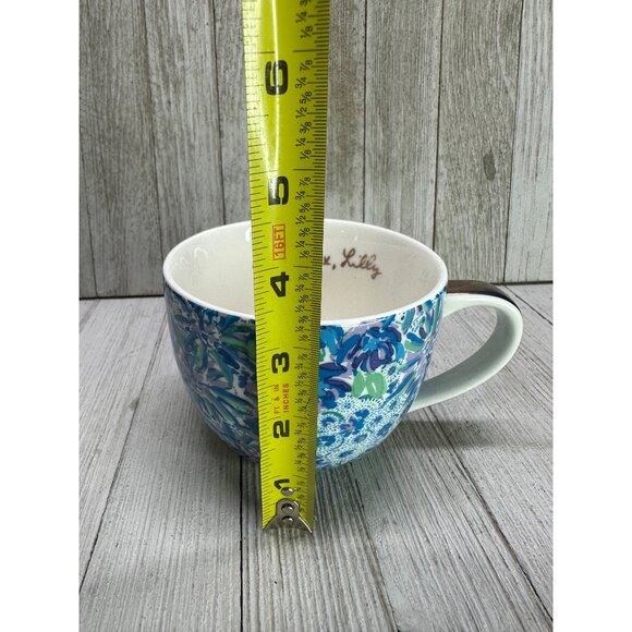 Lilly Pulitzer Set of 2 Blue Floral Tea Coffee Cups with Golden Handle 4" DIA - Picture 7 of 11